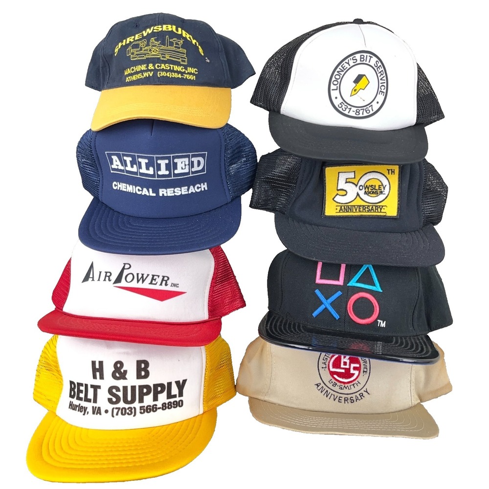 Vintage Trucker Hat Lot Snapback Cap 80s 90s USA Advertising Patch Logos Rope M8